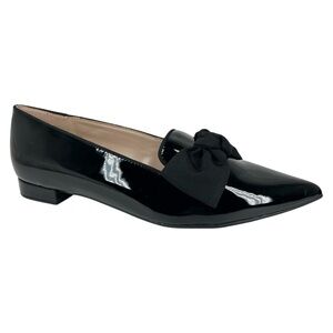 Bandolino Women's Auggie3 Bow Pointed Toe Tailored Loafers Black Patent 6.5M